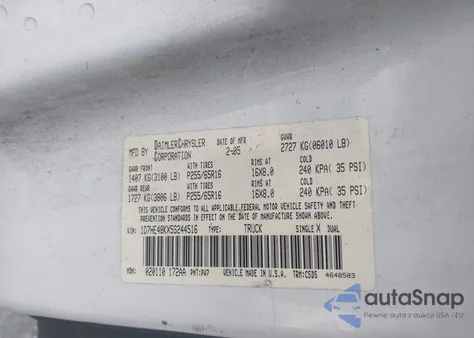 2005 Dodge Dakota Slt из США, поврежденный, VIN 1D7HE48KX5S244516